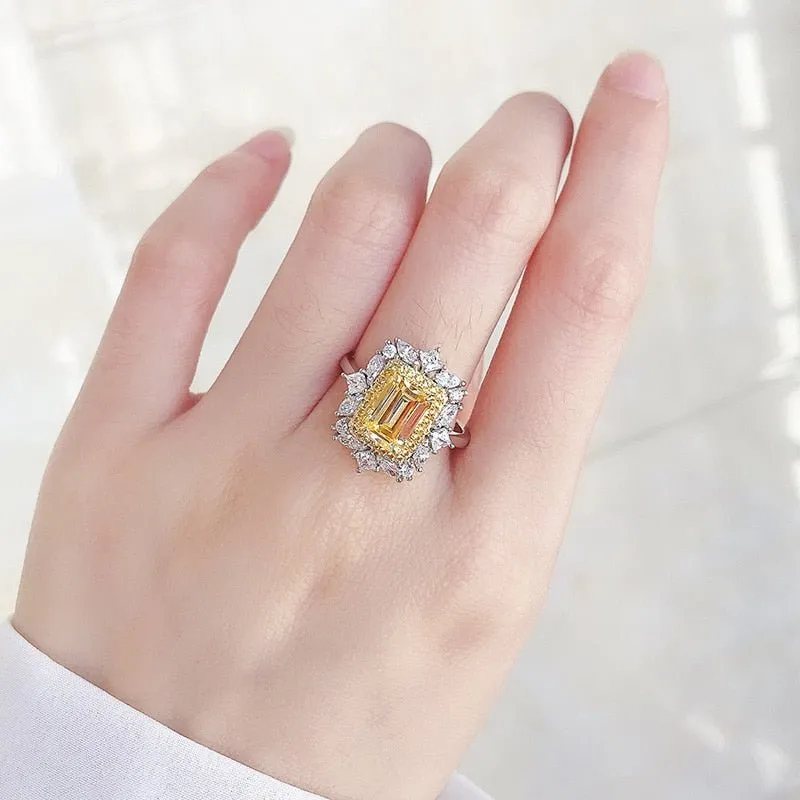 Luxury Citrine Gemstone Ring Engagement 925 Silver Women Jewelry