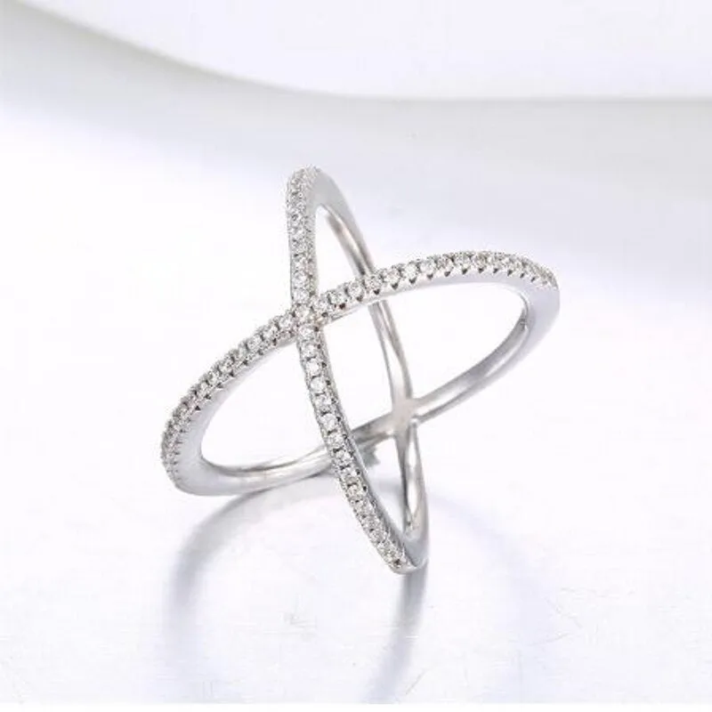 Luxury Cross Diamond Ring X Shape for Women Anniverssary Jewelry
