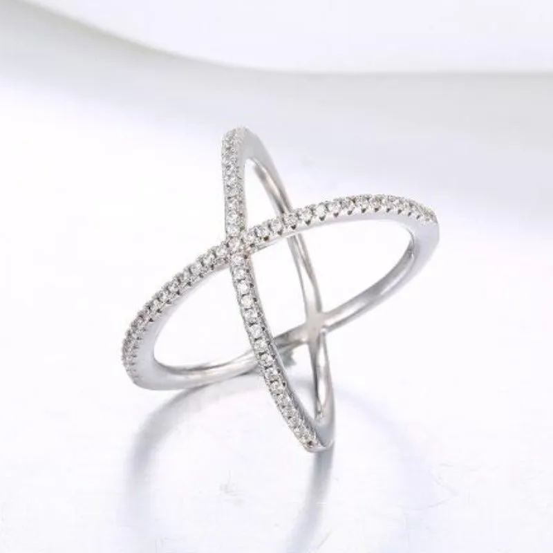 Luxury Cross Diamond Ring X Shape for Women Anniverssary Jewelry
