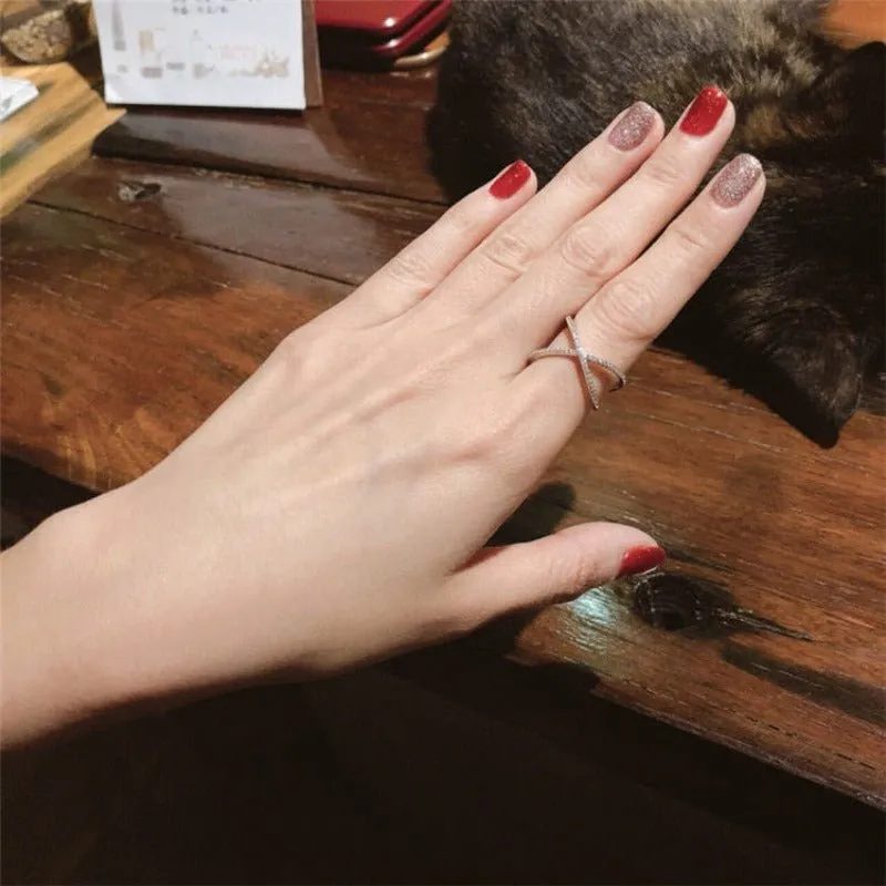 Luxury Cross Diamond Ring X Shape for Women Anniverssary Jewelry