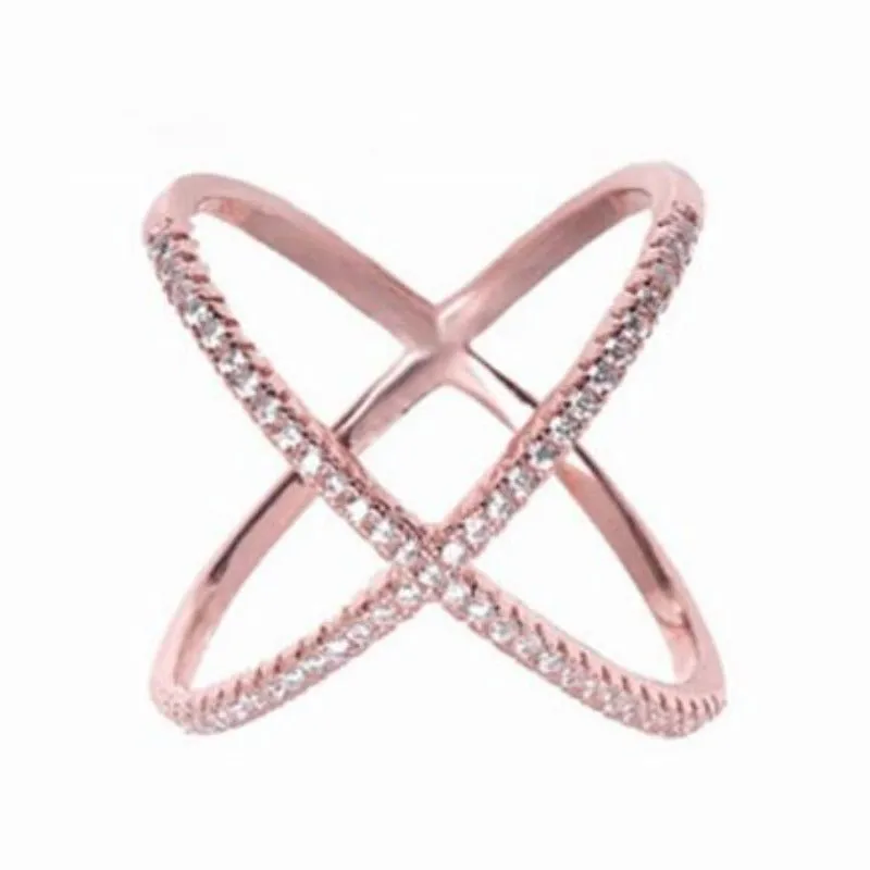 Luxury Cross Diamond Ring X Shape for Women Anniverssary Jewelry