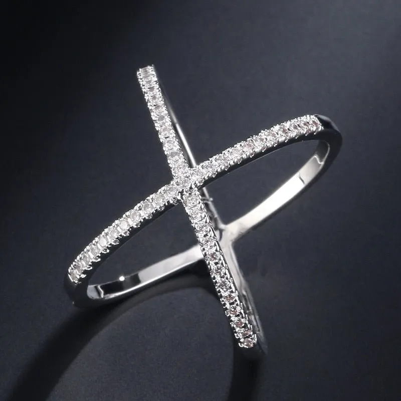 Luxury Cross Diamond Ring X Shape for Women Anniverssary Jewelry