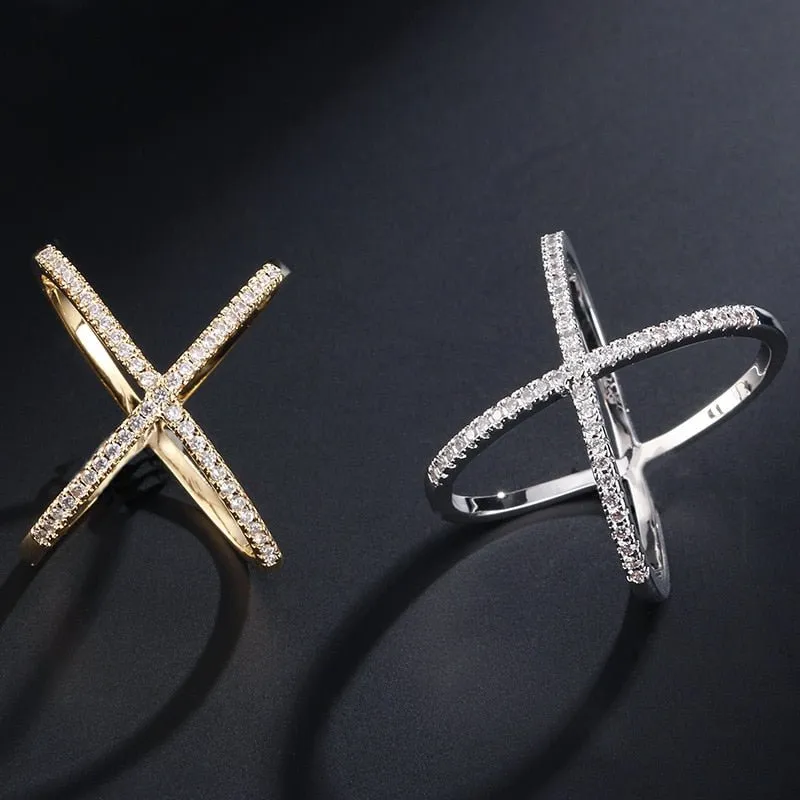 Luxury Cross Diamond Ring X Shape for Women Anniverssary Jewelry