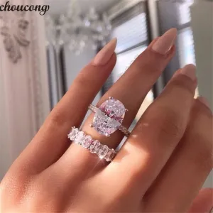 Luxury Promise Ring set Oval cut Sterling Silver Rings