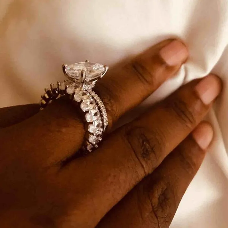 Luxury Promise Ring set Oval cut Sterling Silver Rings