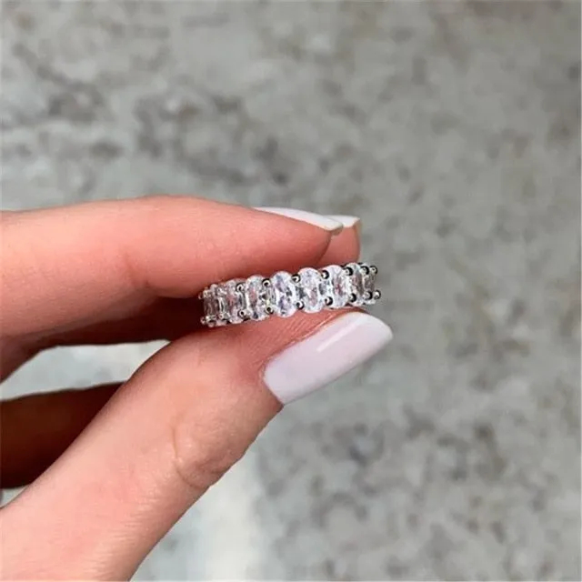 Luxury Promise Ring set Oval cut Sterling Silver Rings