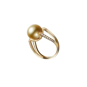 M Collection 18K Yellow Gold Golden South Sea Cultured Pearl & Diamond Ring
