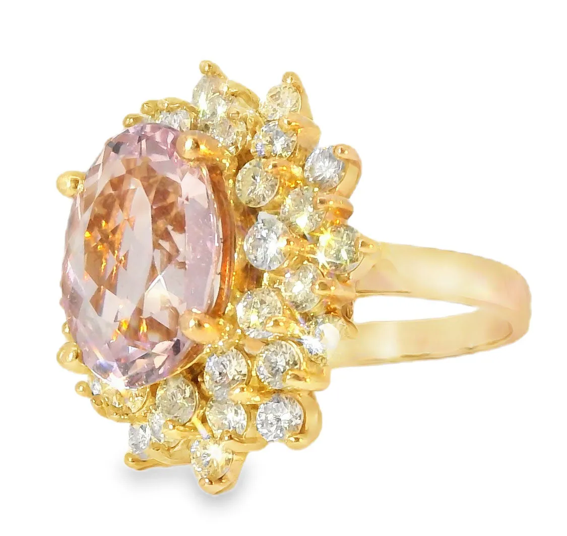 Magnificent 14K Pink Rose Gold Diamond Morganite Cocktail Ring