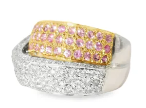Magnificent Estate 18K White Gold Pink Sapphire Pave Diamond Swirl Band Ring