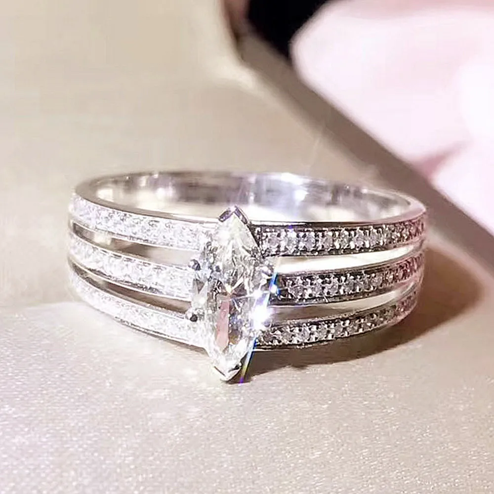 Marquise Diamond 3 Row Band Ring