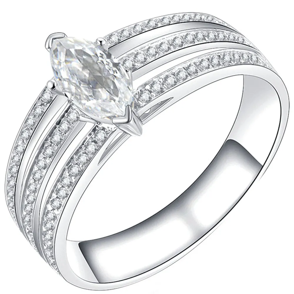 Marquise Diamond 3 Row Band Ring