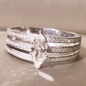Marquise Diamond 3 Row Band Ring