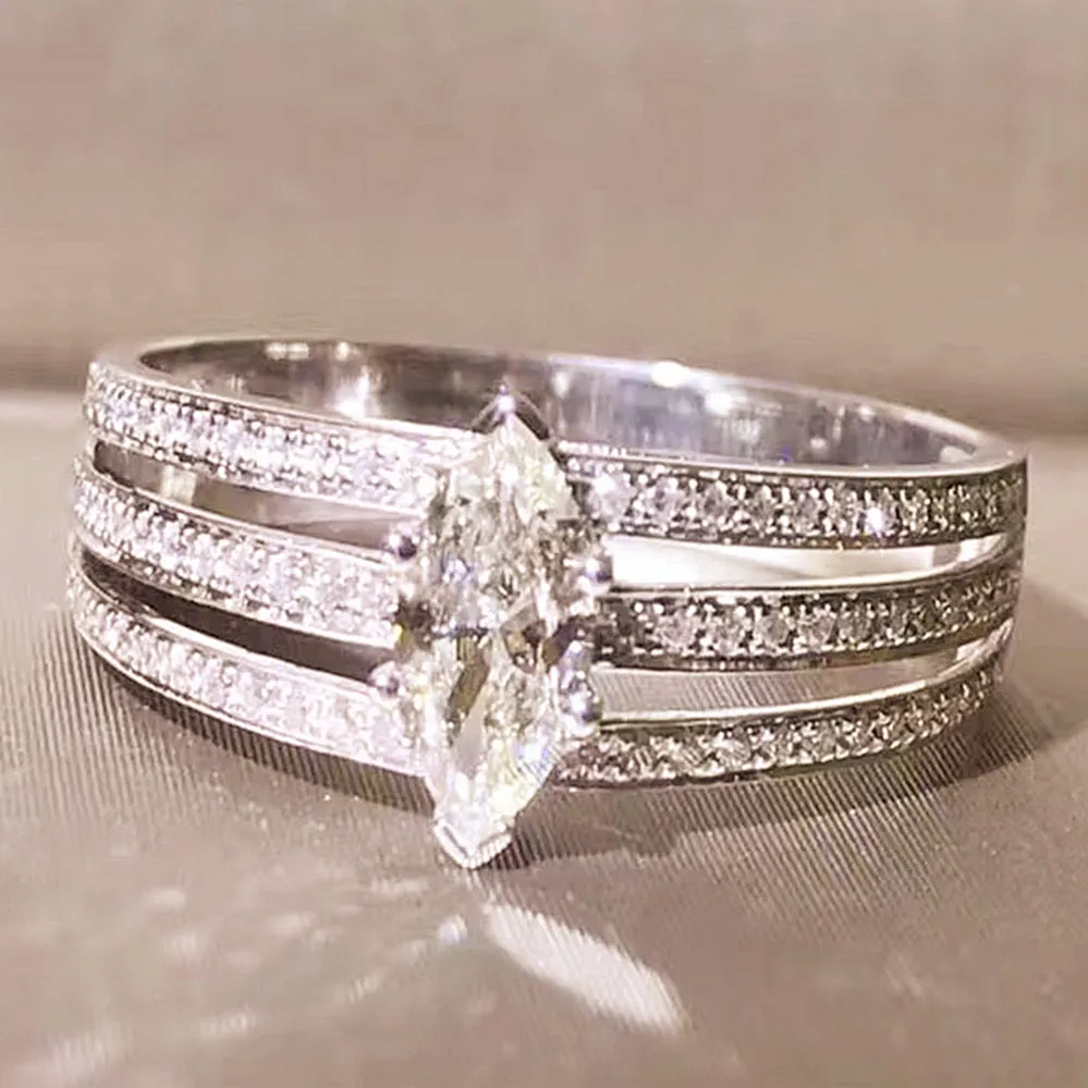 Marquise Diamond 3 Row Band Ring