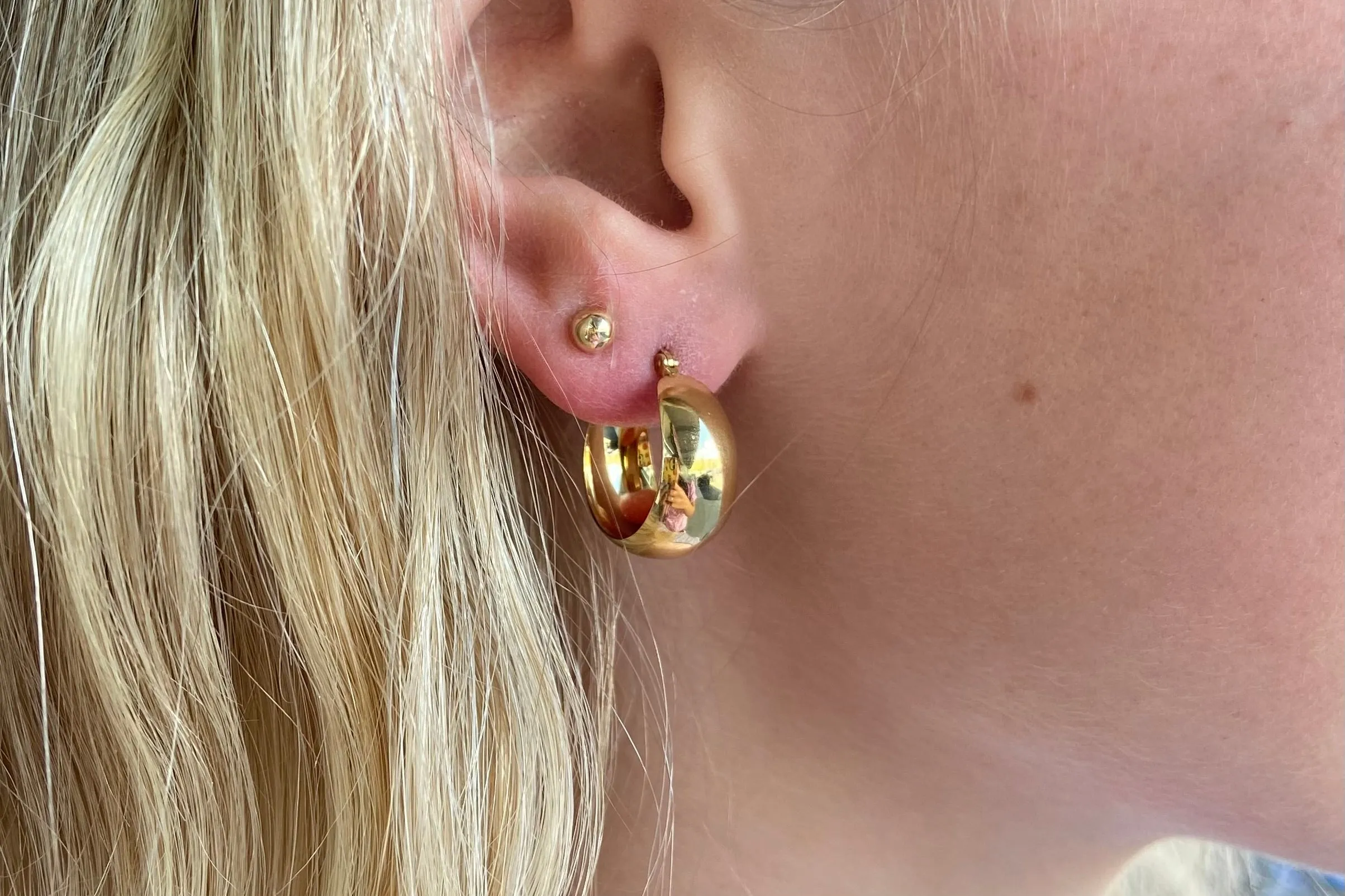 Medium Yellow Gold Band Hoop Earrings