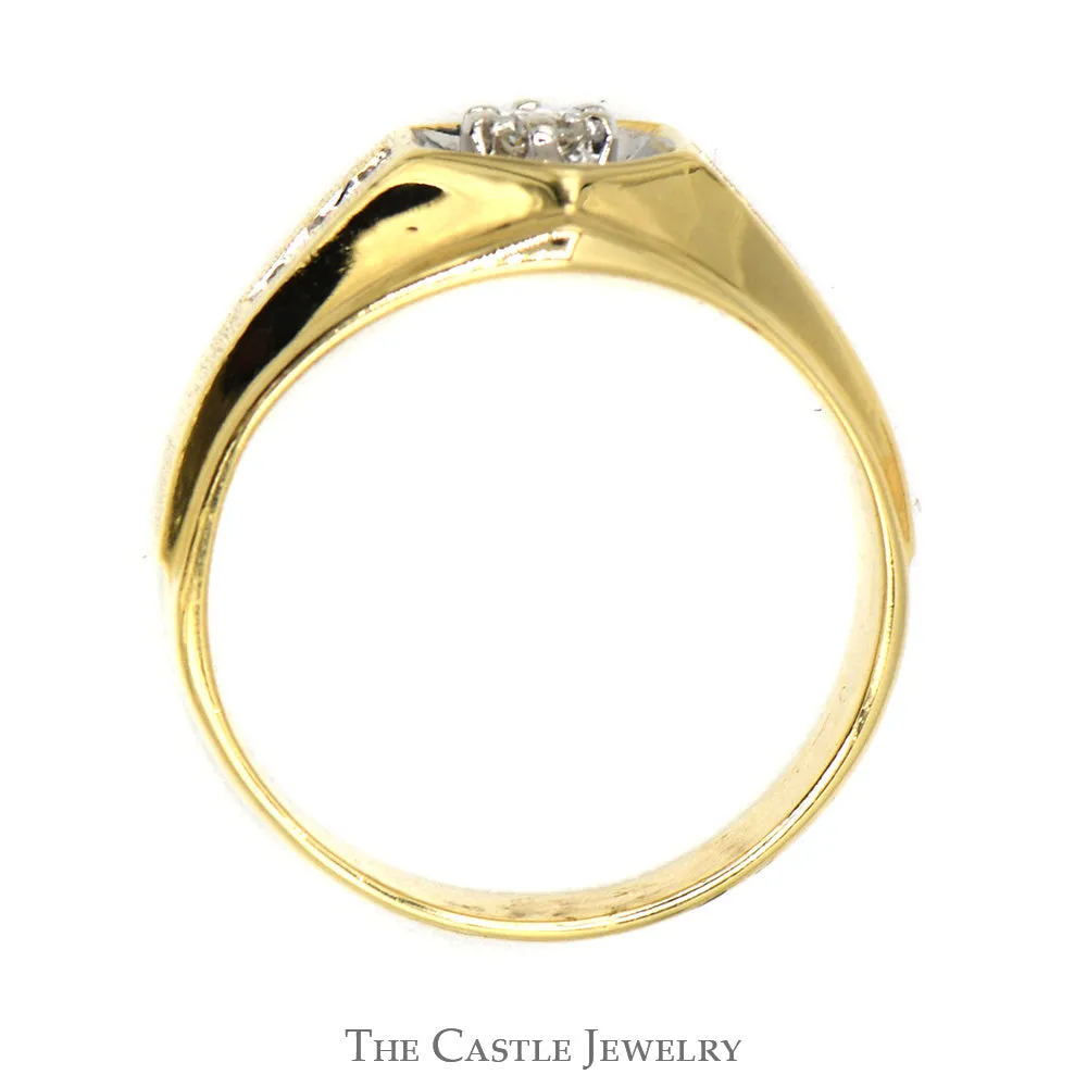 Men's Diamond Ring in Hexagonal Setting with Diamond Accents in 14k Yellow Gold