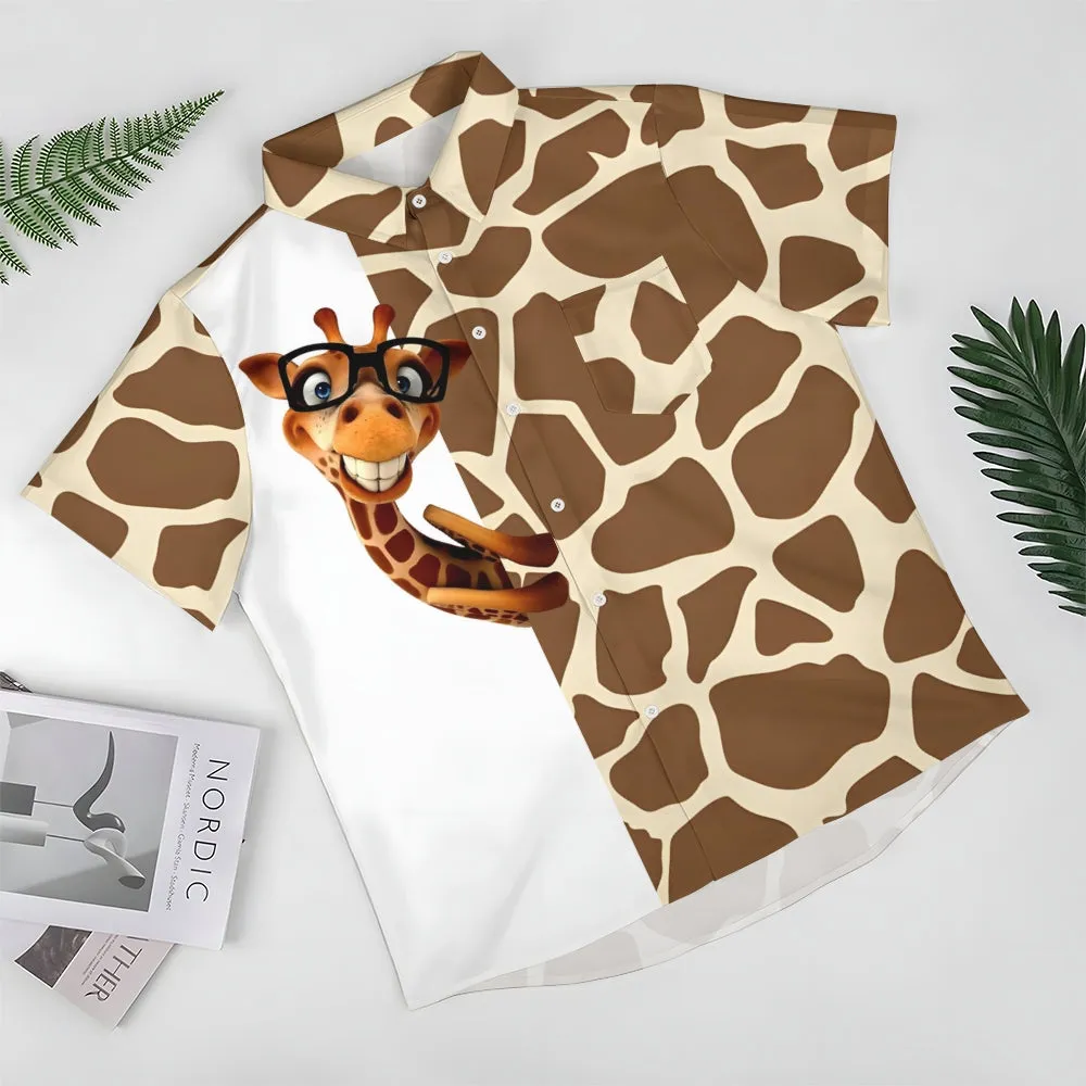 Men's Fun Giraffe Print Short Sleeve Shirt 2408006781