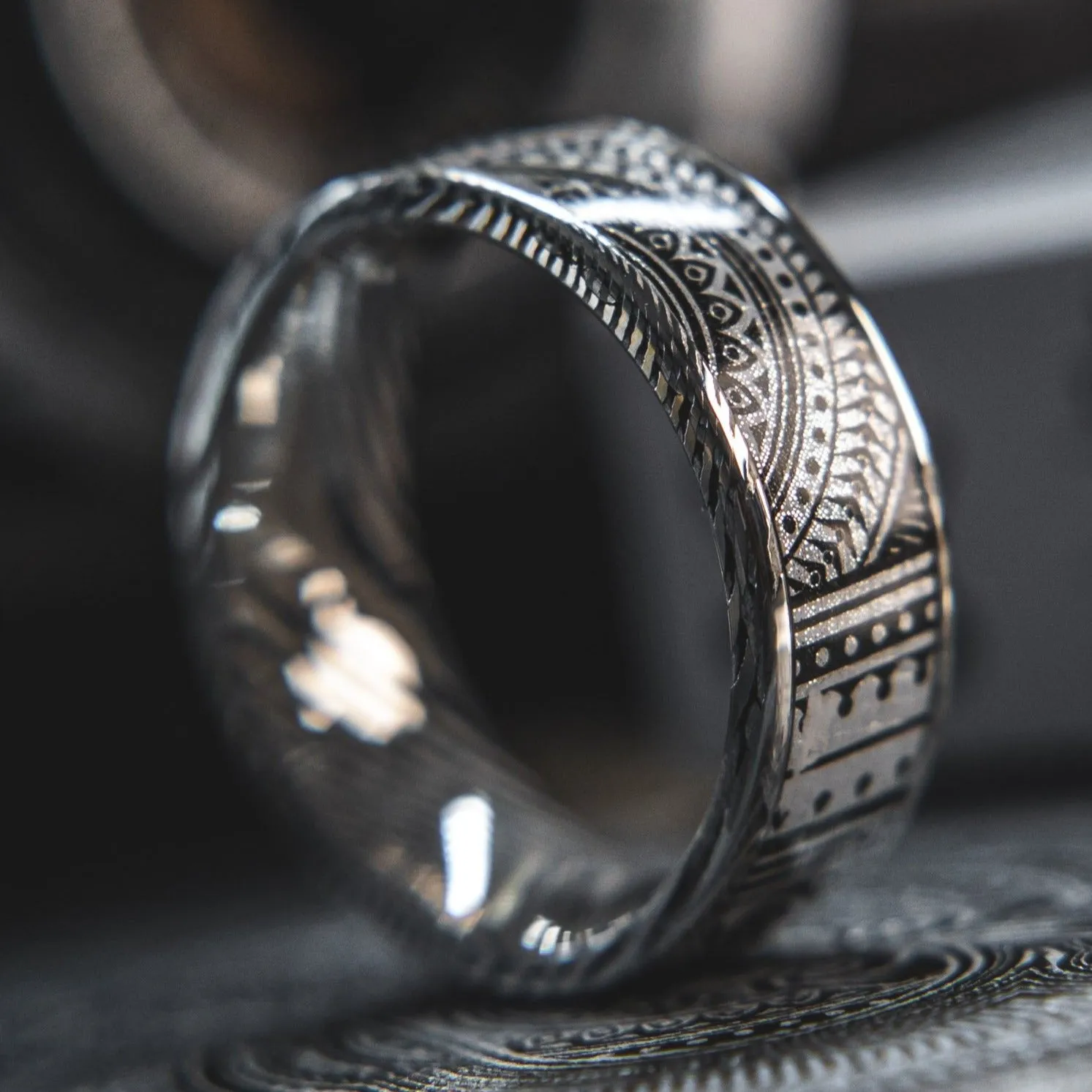 Mens Wedding band in Damascus Steel and Platinum Invocation Card Deck by KingsWildProject luxury playing cards.