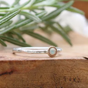 mixed metal gold and sterling silver opal stacking ring