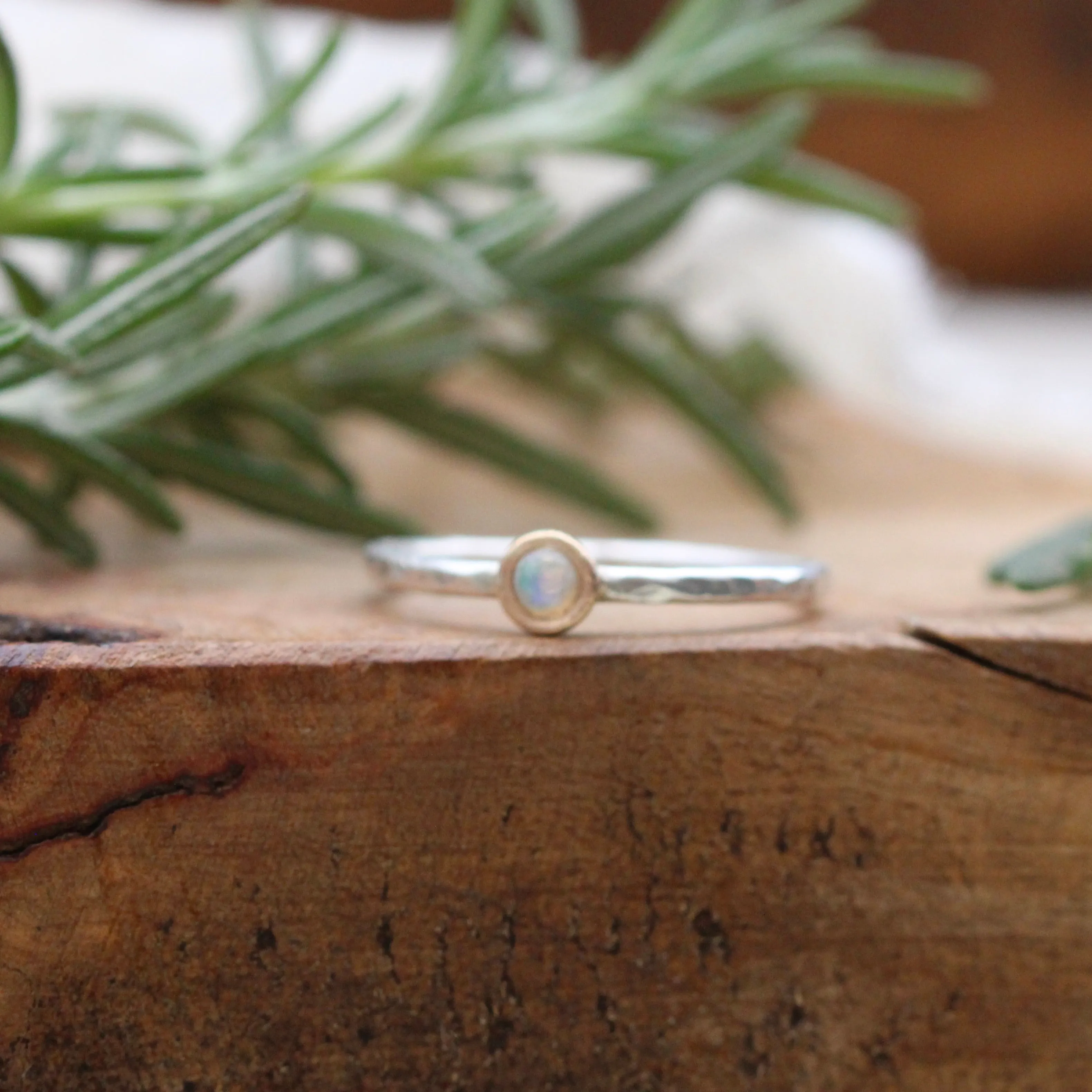 mixed metal gold and sterling silver opal stacking ring