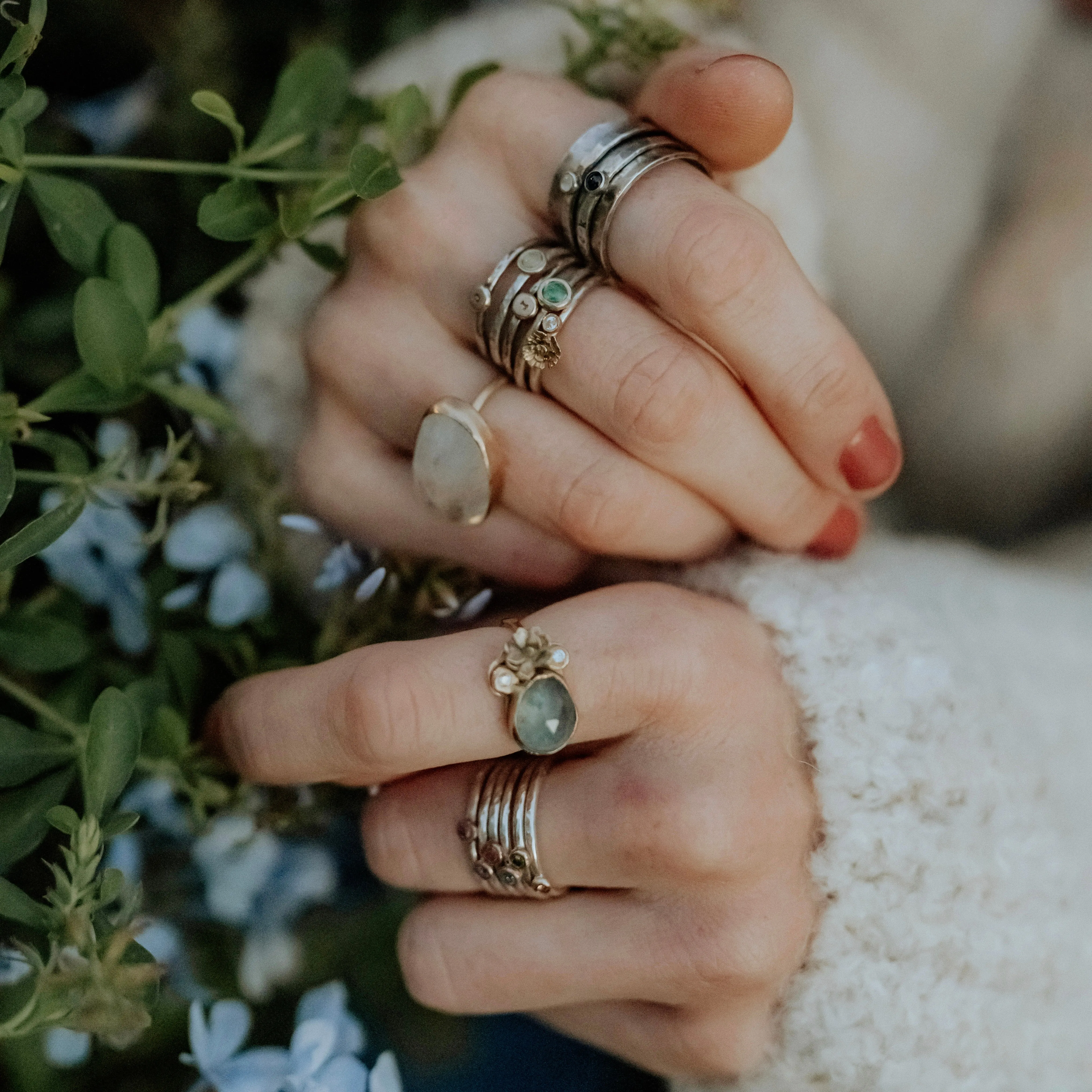 Mixed metal three Diamond and 14k gold sterling silver stacking ring