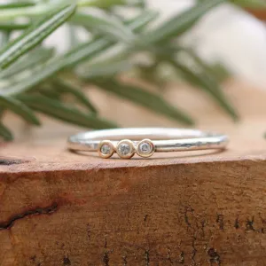 Mixed metal three Diamond and 14k gold sterling silver stacking ring
