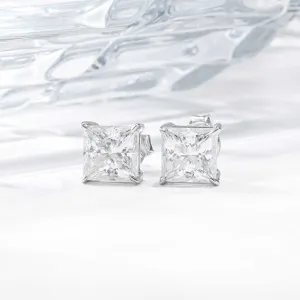 Moissanite Diamond Princess Cut Sterling Silver Earrings in White/Yellow Gold