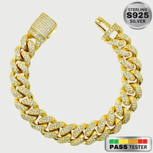 Moissanite Diamond Sterling Silver Cuban Link Chain in White/Yellow Gold