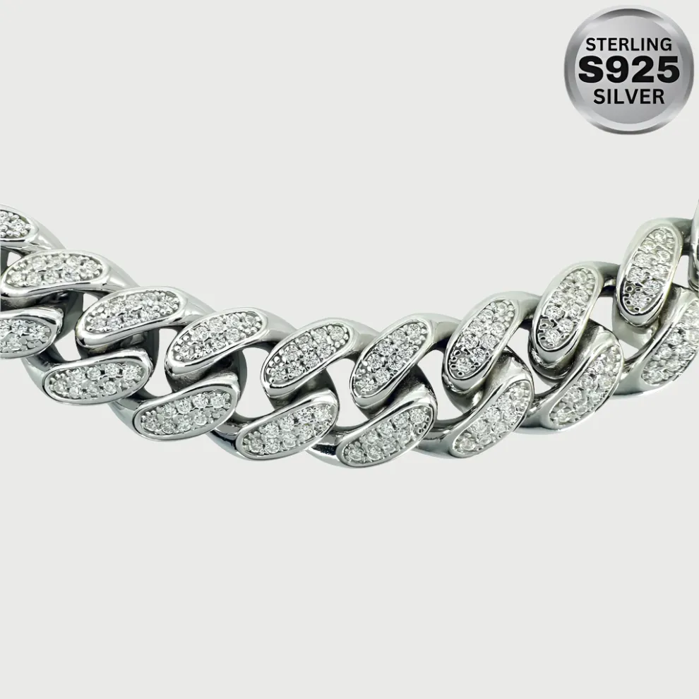 Moissanite Diamond Sterling Silver Cuban Link Chain in White/Yellow Gold