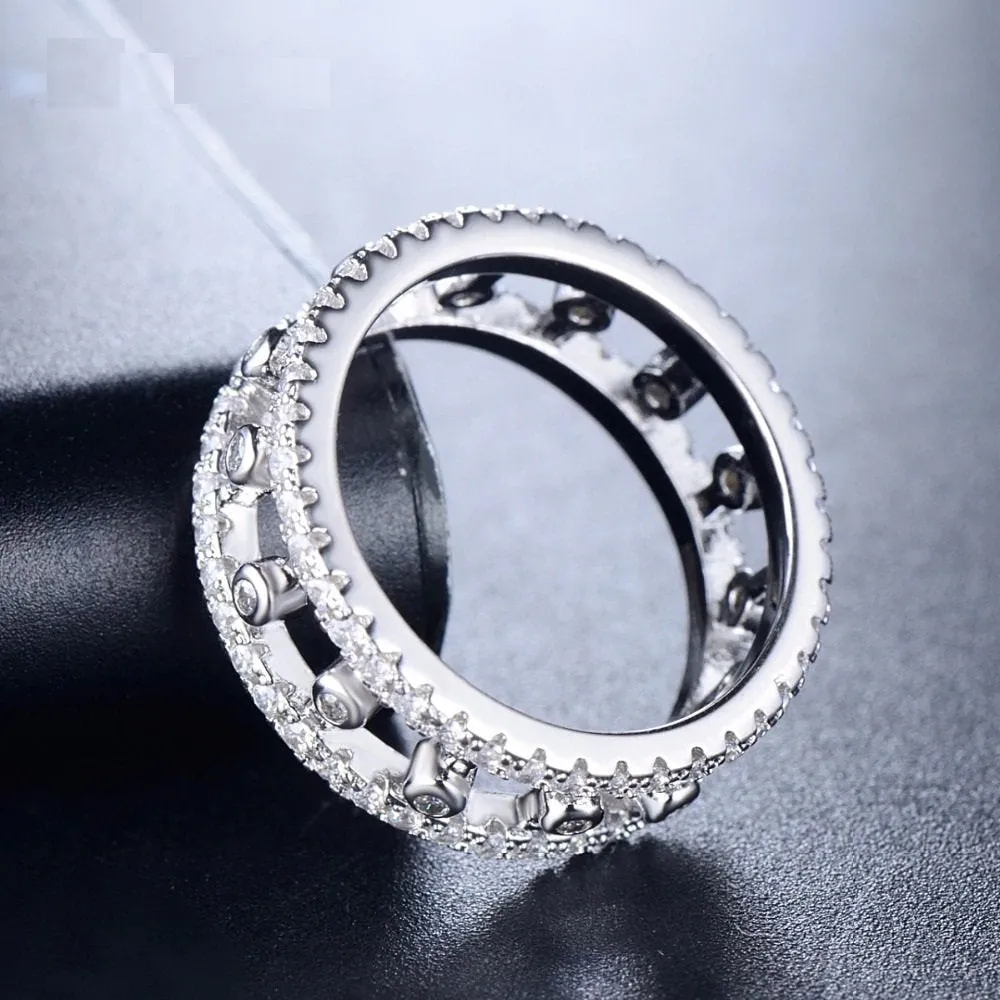 Moissanite Engagement Ring White Gold vintage unique Cluster engagement ring for women Round diamond wedding Anniversary gift