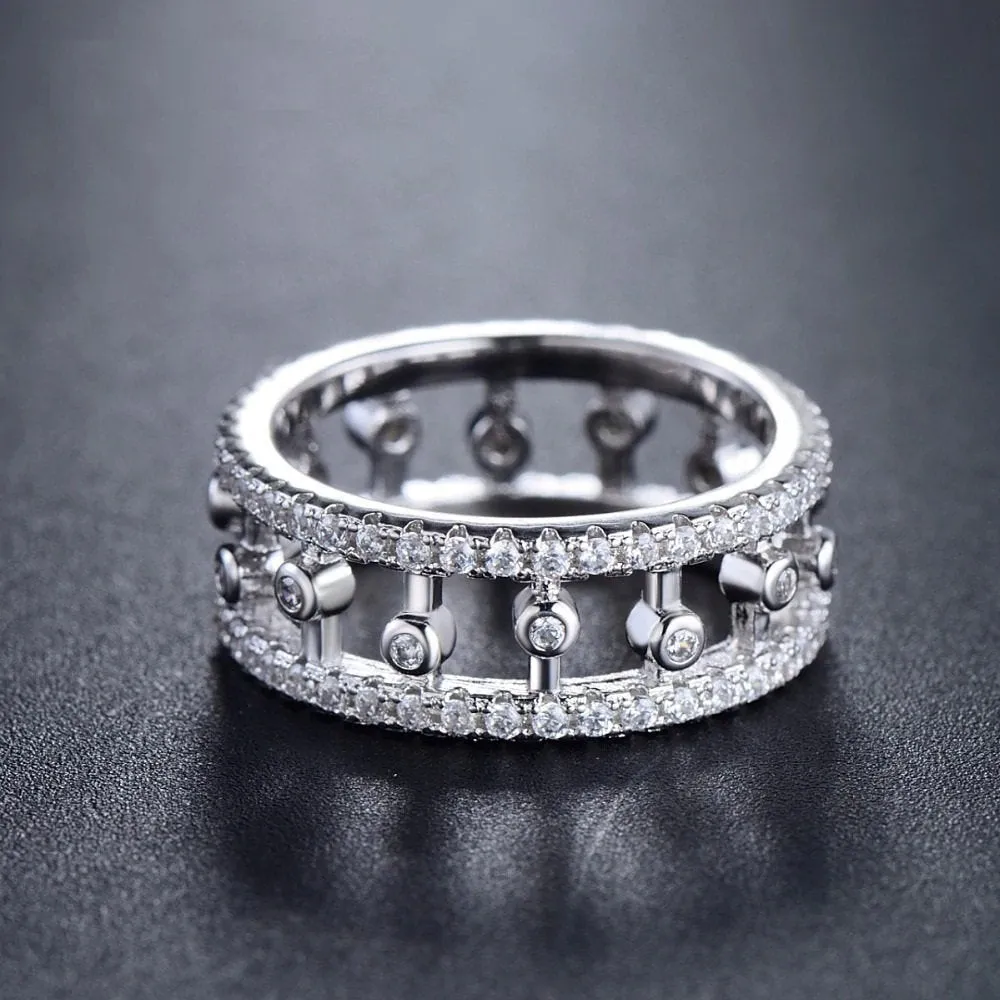 Moissanite Engagement Ring White Gold vintage unique Cluster engagement ring for women Round diamond wedding Anniversary gift