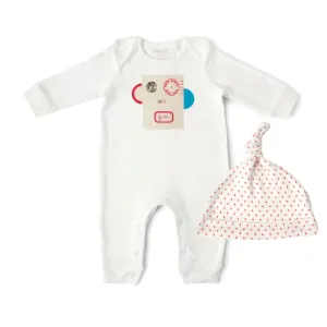 Monkey organic baby grow and knot hat gift set