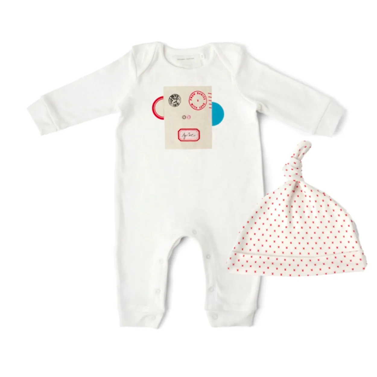 Monkey organic baby grow and knot hat gift set