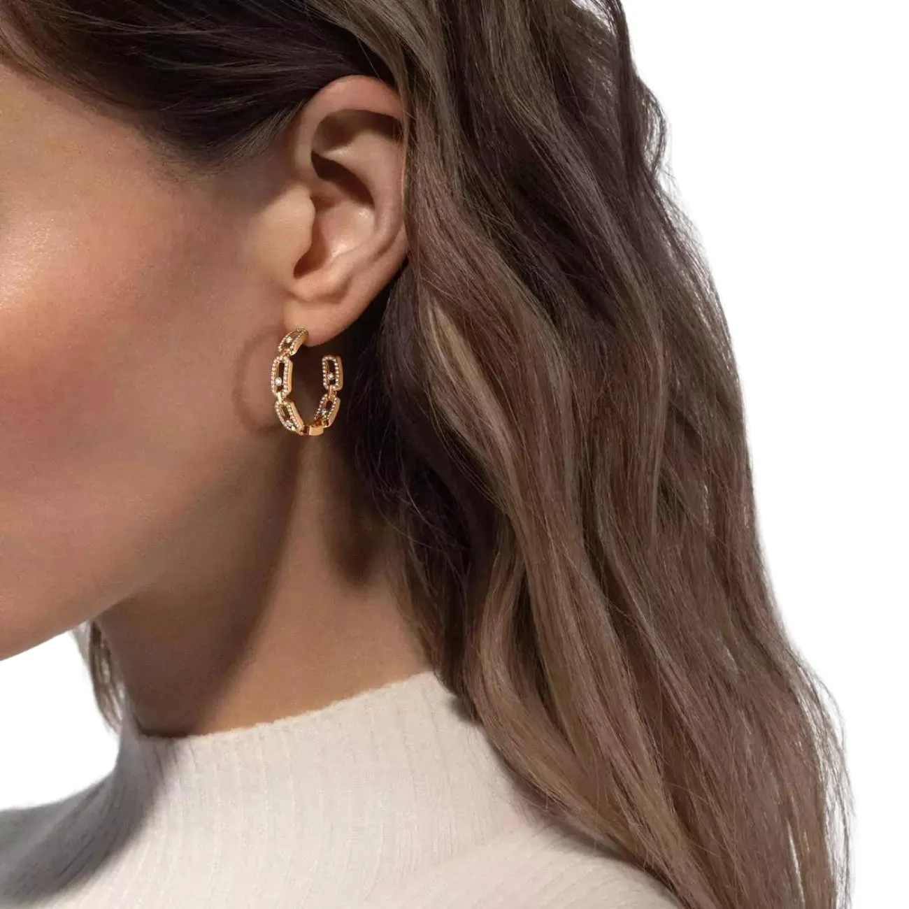 Move Link 18K Yellow Gold Diamond SM Hoop Earrings