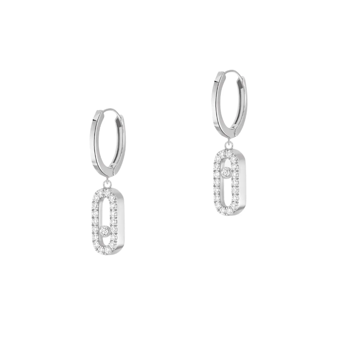 Move Uno 18K White Gold Diamond Pavé Droop Hoop Earrings