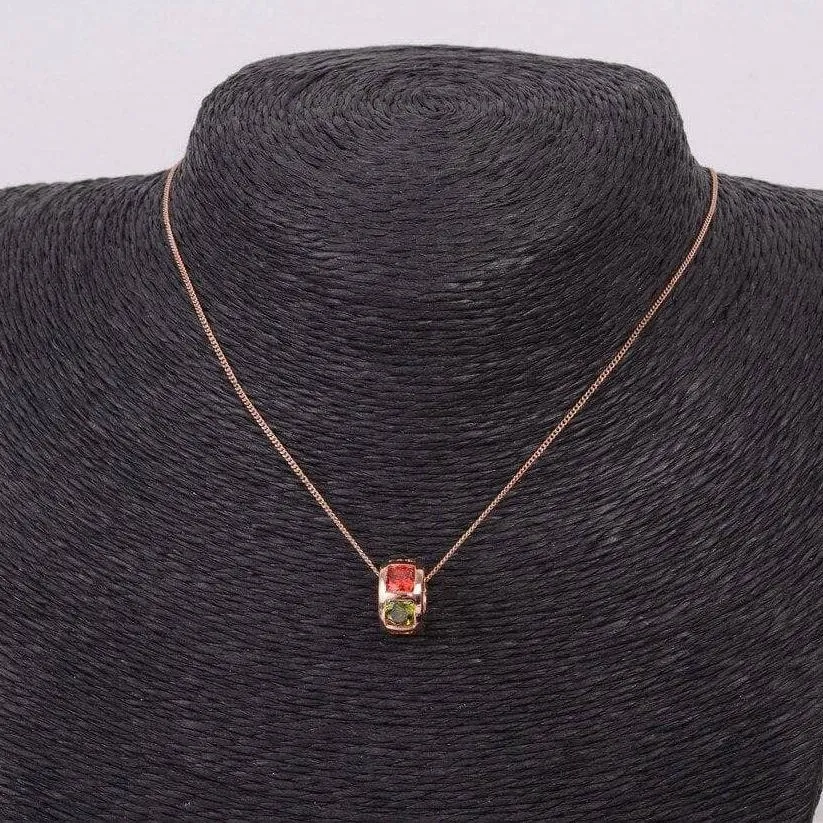 Multi Color Stone Circle Pendant Necklace