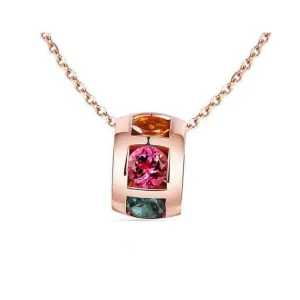 Multi Color Stone Circle Pendant Necklace