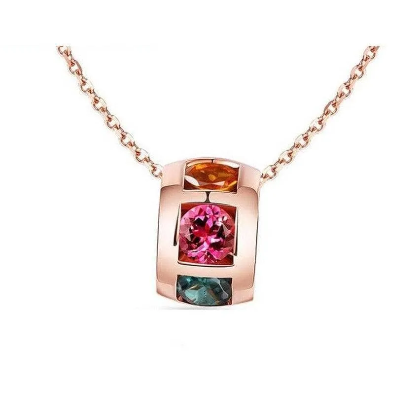 Multi Color Stone Circle Pendant Necklace