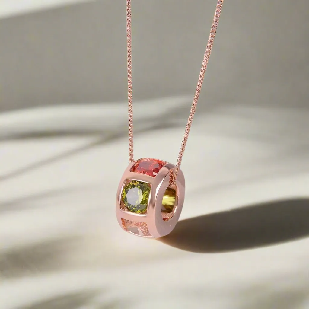 Multi Color Stone Circle Pendant Necklace