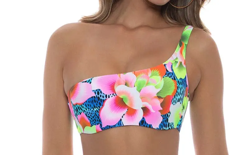 One Shoulder Lace Back-Strap Ring Thong Bikini ::RET