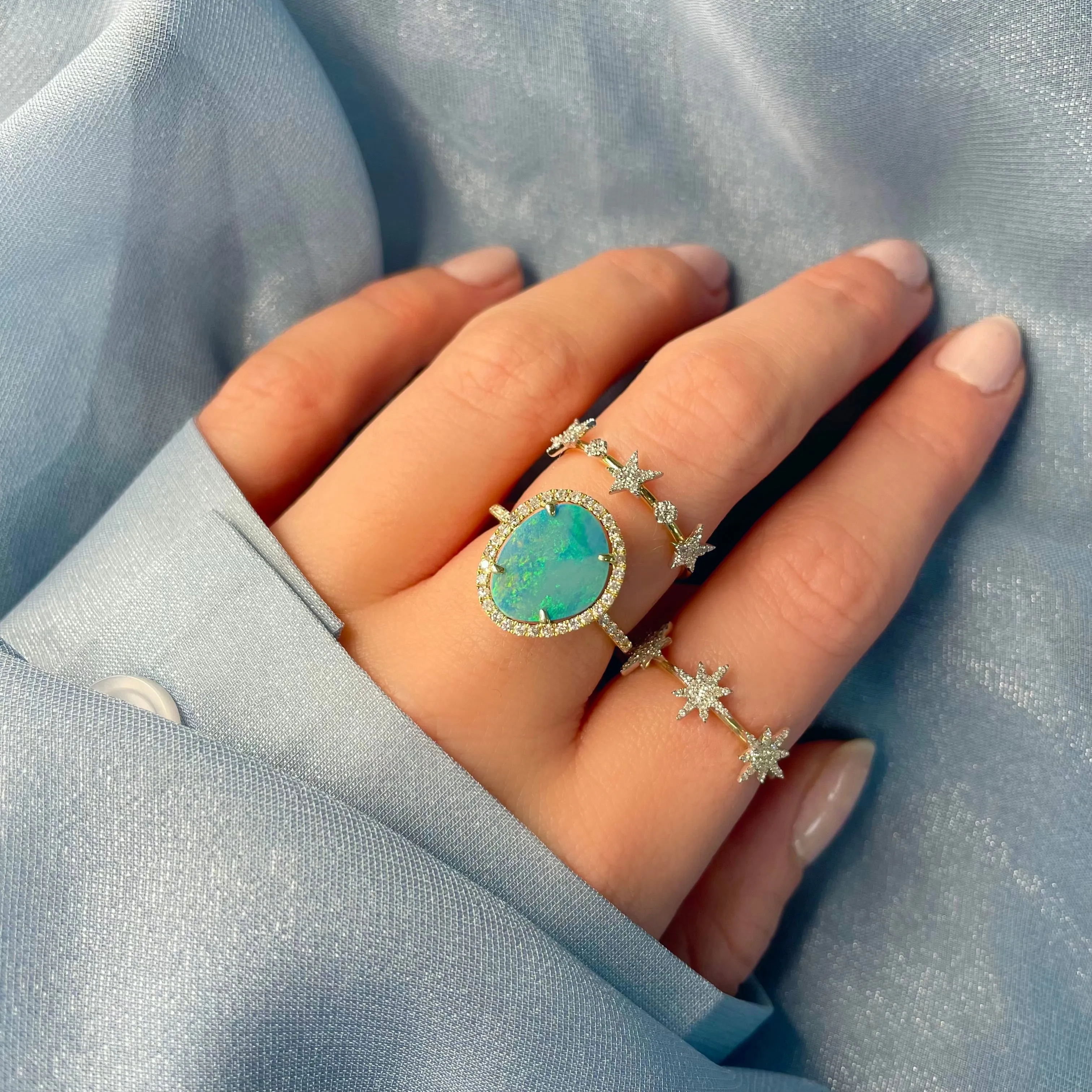 Opal Diamond Halo Ring