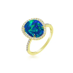 Opal Diamond Halo Ring