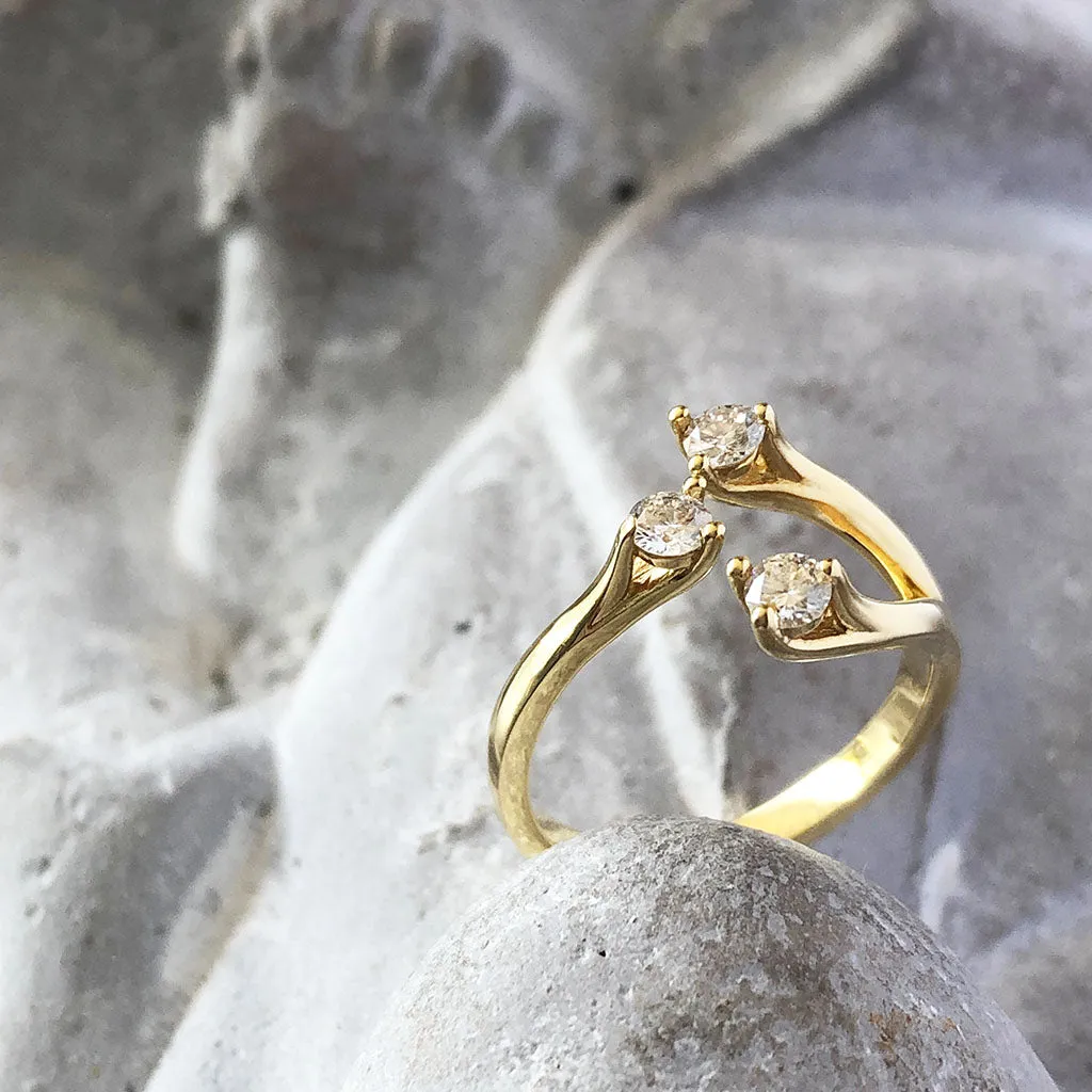 Open 3 Diamond Wishbone Ring