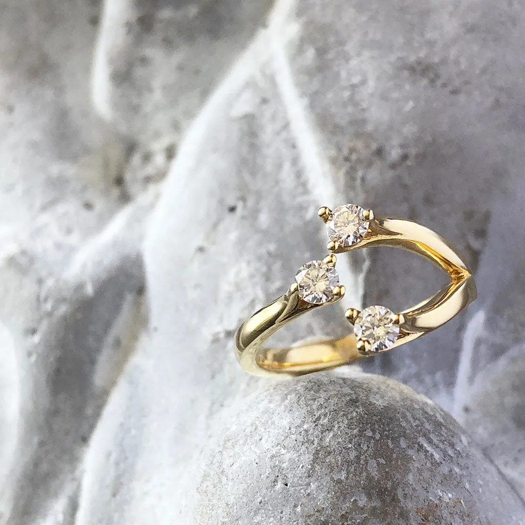 Open 3 Diamond Wishbone Ring