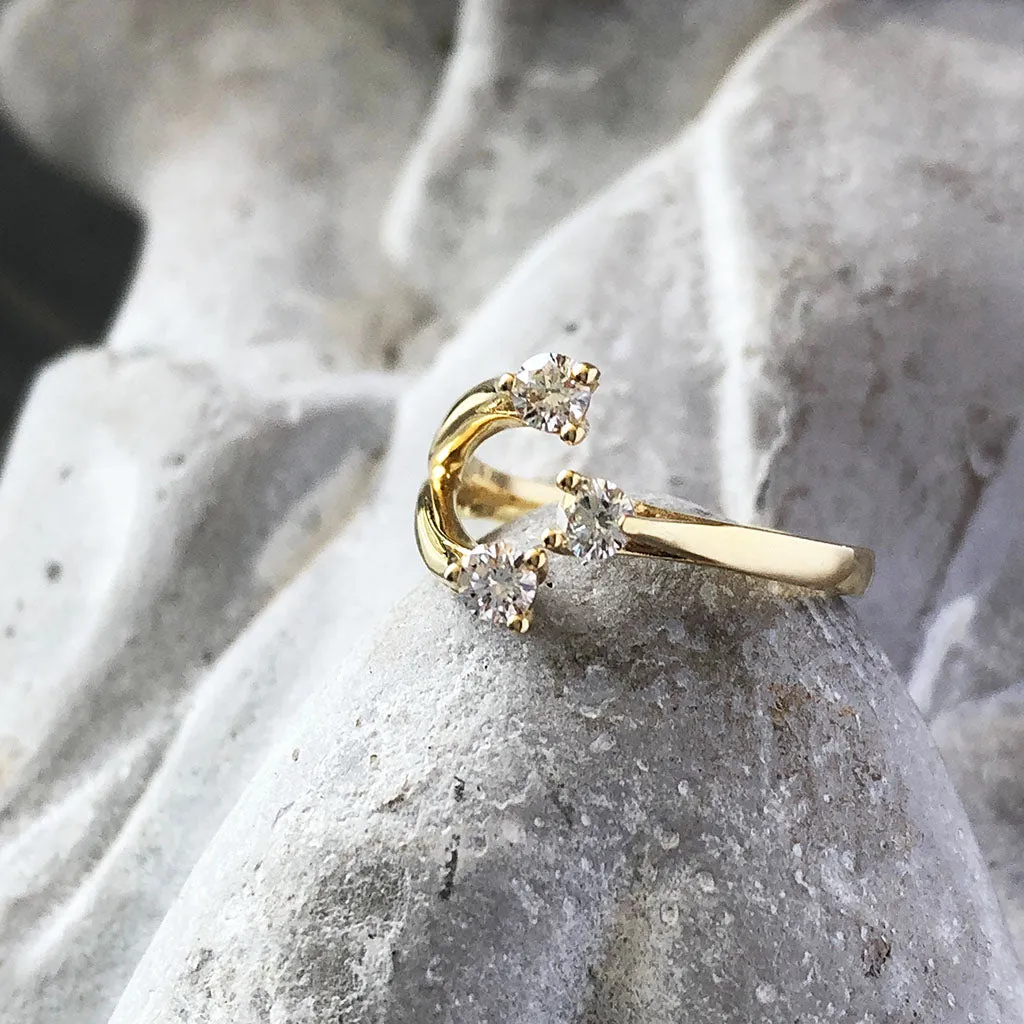 Open 3 Diamond Wishbone Ring
