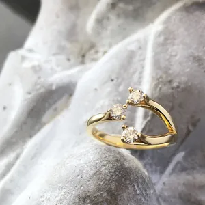 Open 3 Diamond Wishbone Ring