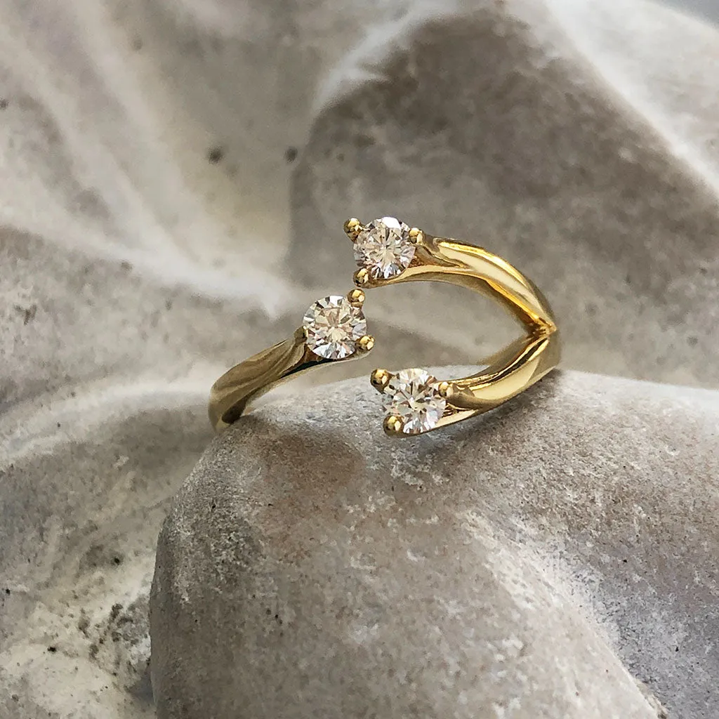 Open 3 Diamond Wishbone Ring