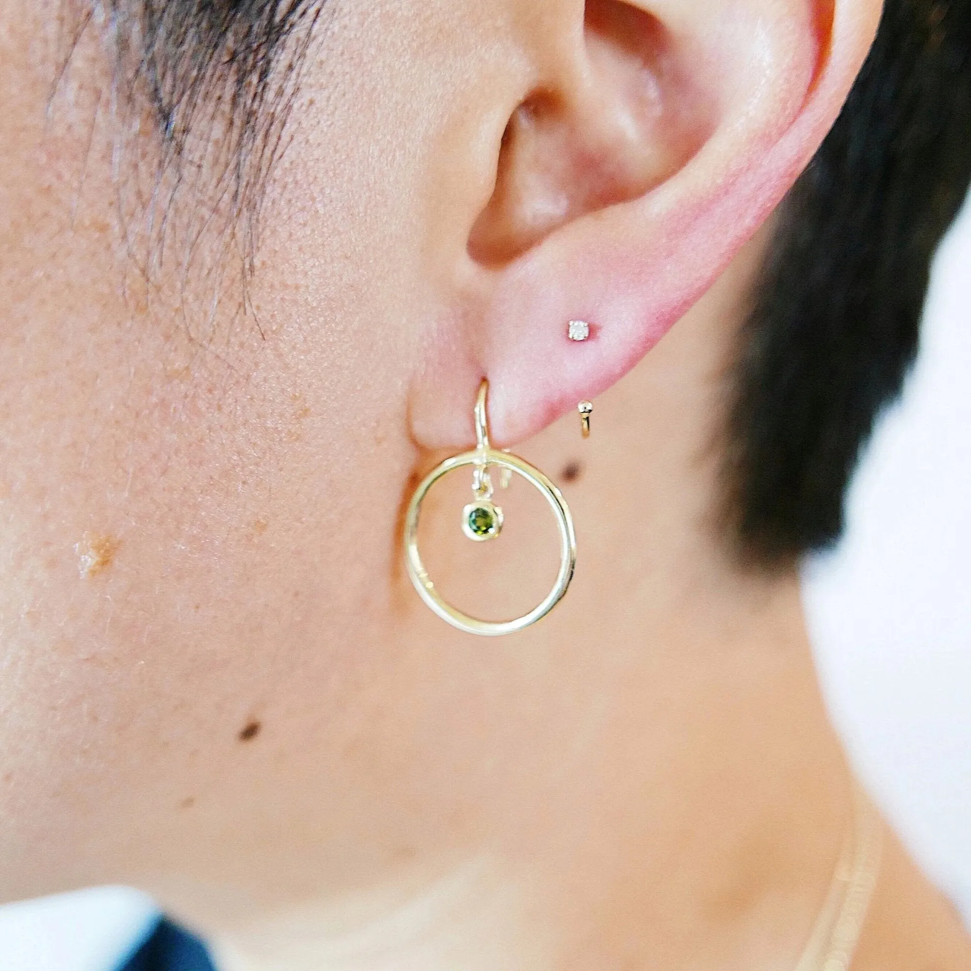 Open Hoop Green Tourmaline Earring