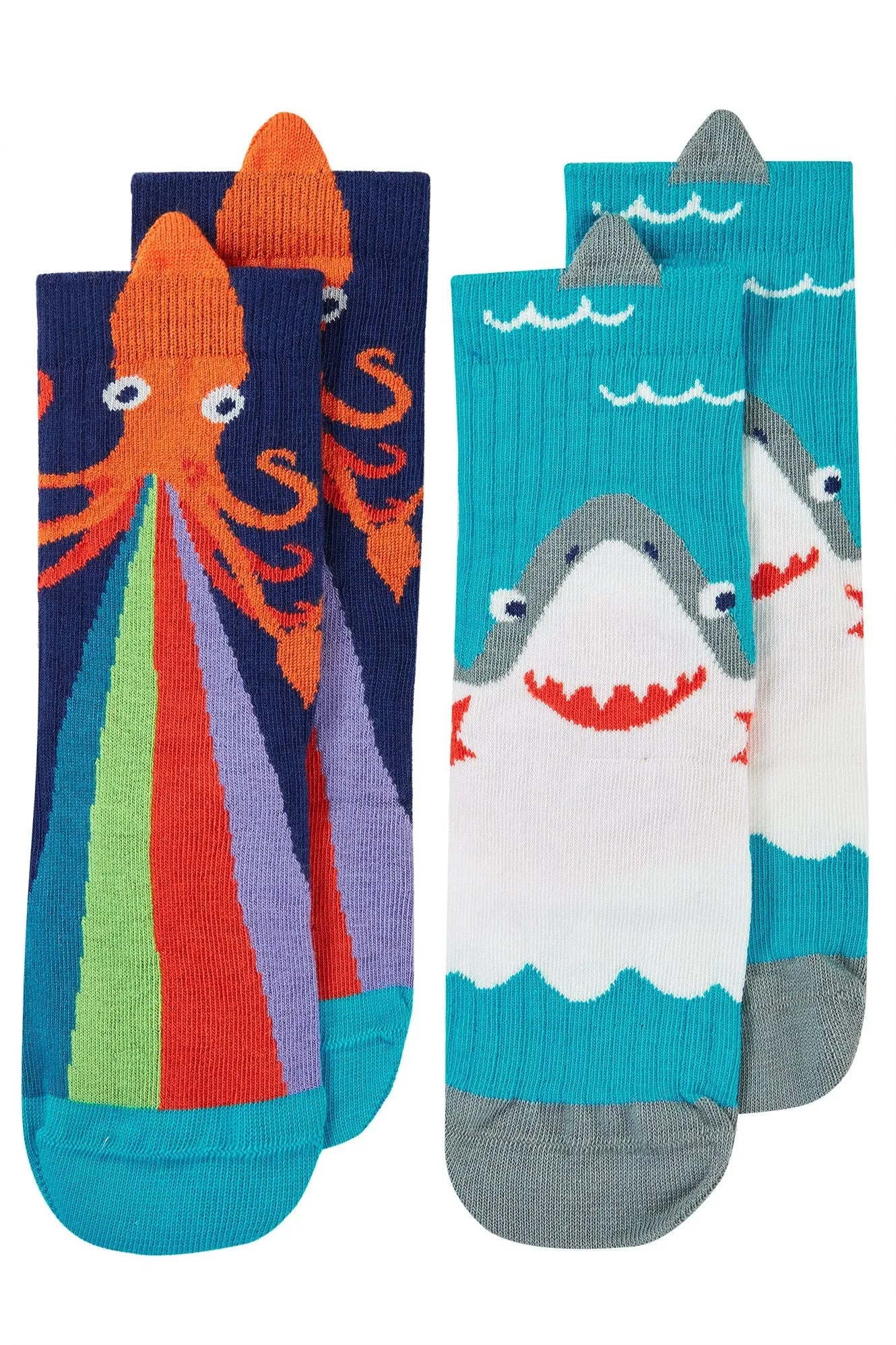 Organic Socks- Character Socks- Shark and squid Frugi -Kid's Clothing