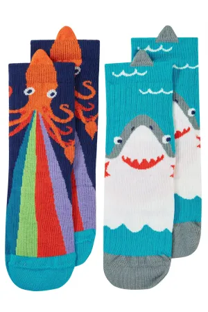 Organic Socks- Character Socks- Shark and squid Frugi -Kid's Clothing