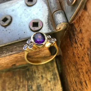 Oval Amethyst Ring with Double Diamond Trilogy Accents